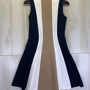 Ann Taylor Colorblock Zipper Front Flare Style Career Dress Womens Size 4 petite